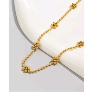 NEW! 18k Daisy Flower Station Beaded Chain Gold Necklace